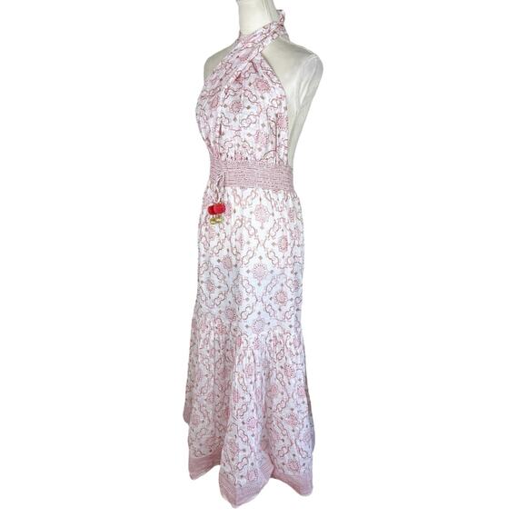 Alicia Bell Kat Criss Cross Halter Maxi Dress Pink Gold Motif Size Large NEW - Picture 7 of 13